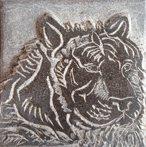 witte tijger tekening in steen